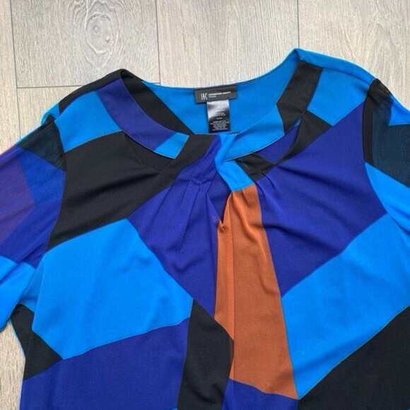 INC International Women’s Top y2k 2000s Concepts Draped Plus Size 3X Blue Print - Picture 8 of 11